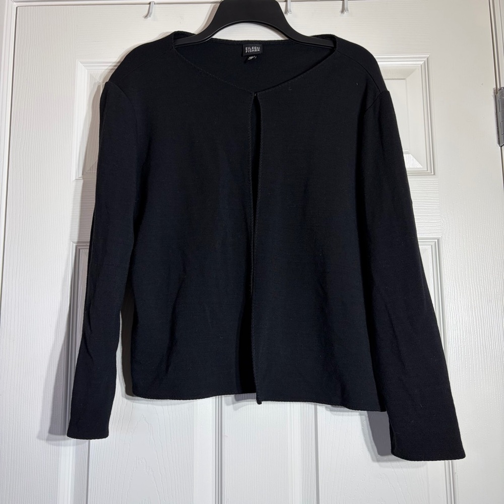 Eileen Fisher Wool Blend Cardigan Sweater Large Black